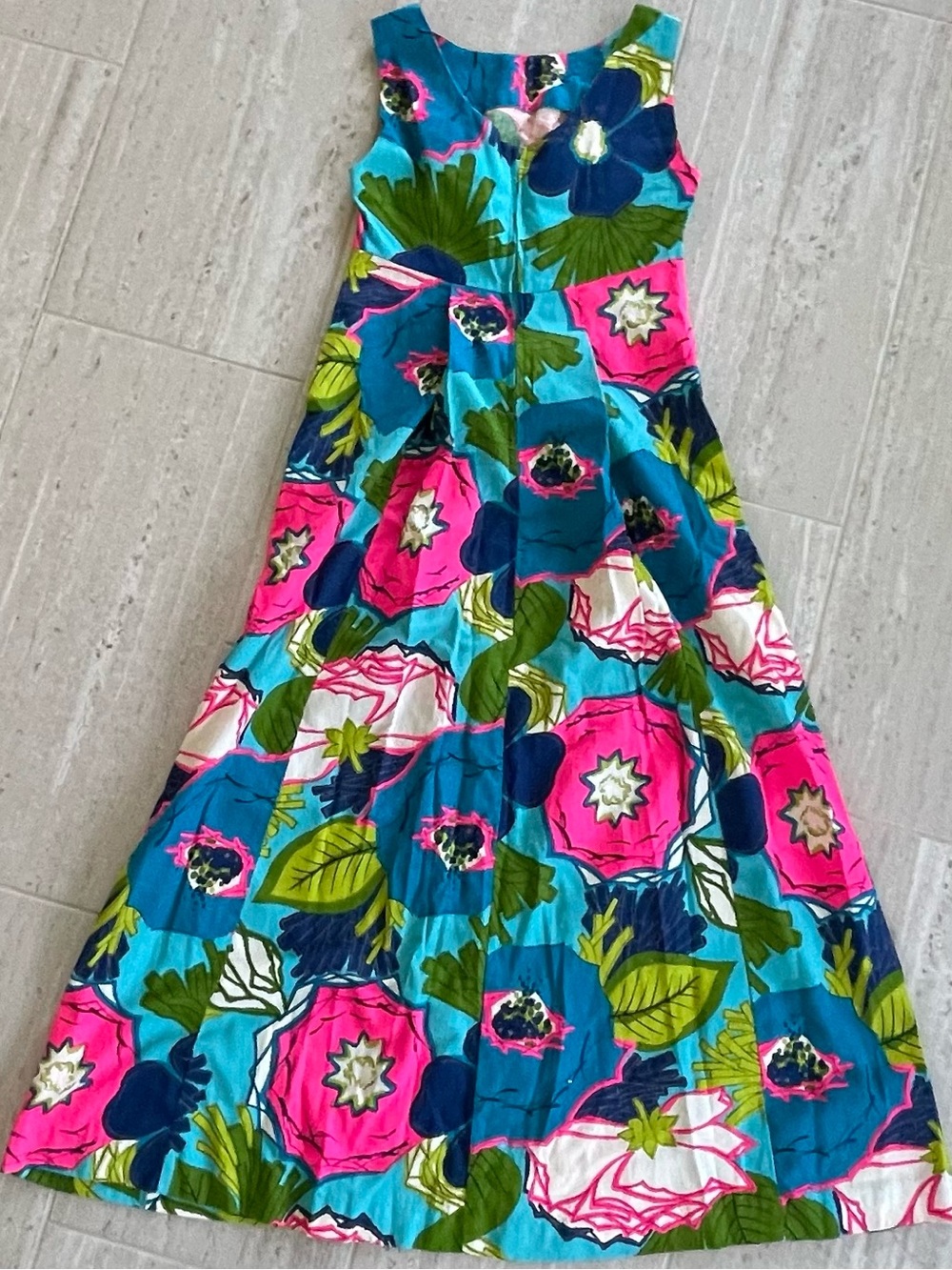 Vintage Ui-Maikai Hawaiian Maxi Dress 12 Waterfall Back Floral Cotton Tropical - Picture 5 of 7